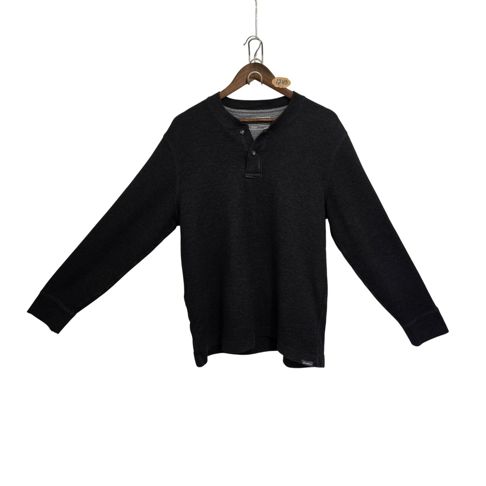 Eddie Bauer Outdoor Mens Large‎ Charcoal Gray Waffle Knit Henley Thermal Shirt